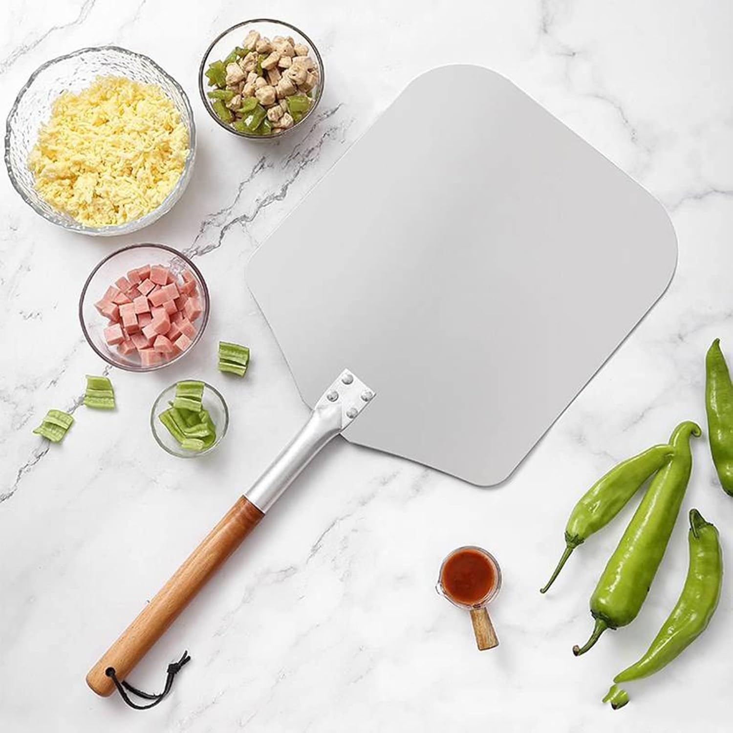 ALUMINIUM PIZZA PEEL REMOVABLE-12"-14" * 29.5CM- 65CM THICKNESS: 1.8MM- OPP BAG