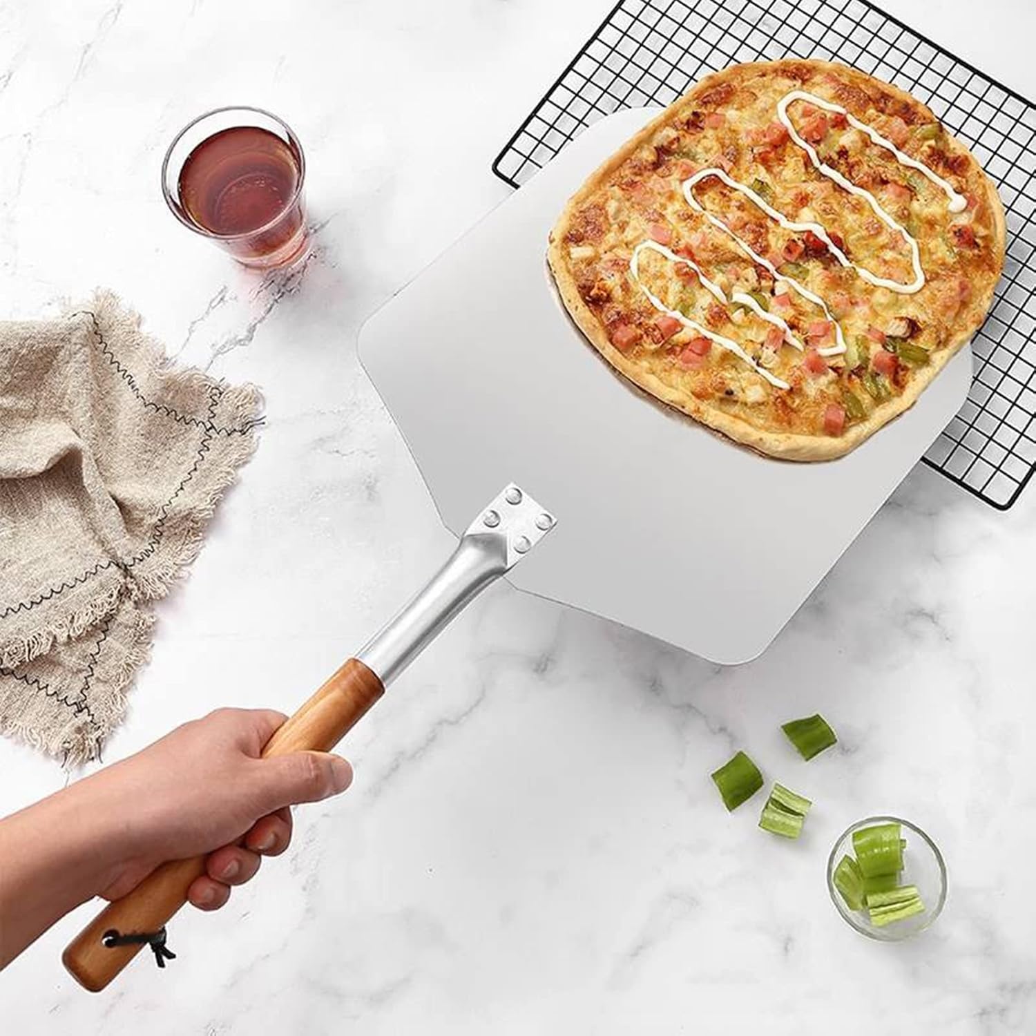 ALUMINIUM PIZZA PEEL REMOVABLE-12"-14" * 29.5CM- 65CM THICKNESS: 1.8MM- OPP BAG