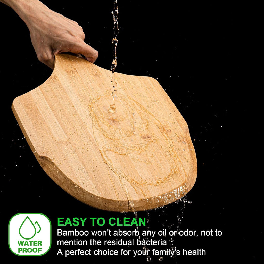 BAMBOO PIZZA PEEL PADDLE AND CUTTING BOARD WITH HANDLE