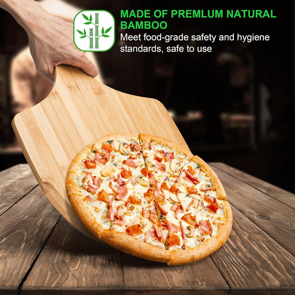 BAMBOO PIZZA PEEL PADDLE AND CUTTING BOARD WITH HANDLE