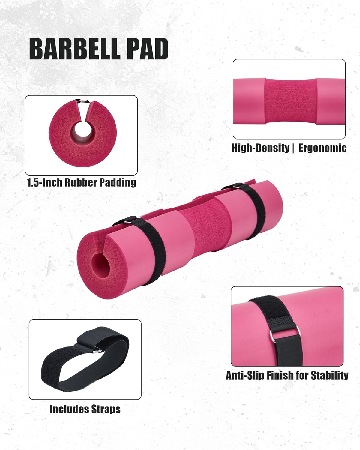 BARBELL SQUAT PAD- 17.5“X3.5”-WITH 2 STRAPS