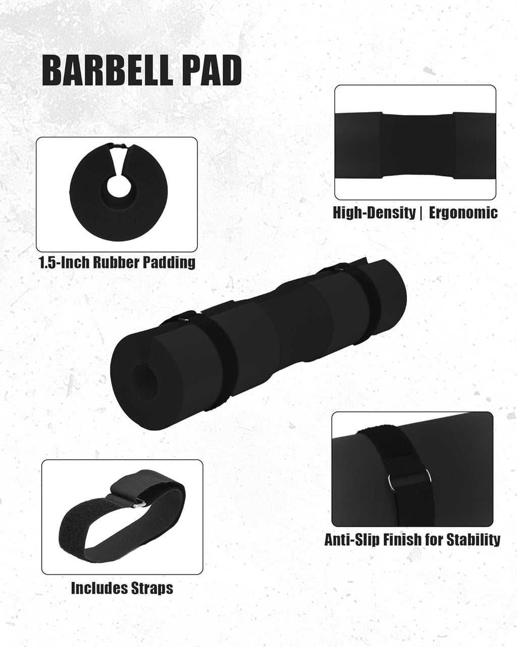 BARBELL SQUAT PAD- 17.5“X3.5”-WITH 2 STRAPS
