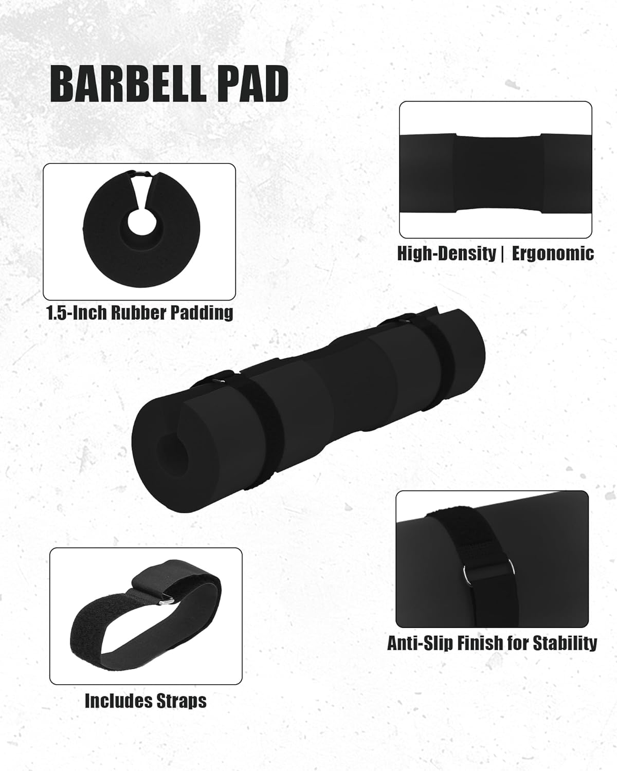 BARBELL SQUAT PAD- 17.5“X3.5”-WITH 2 STRAPS