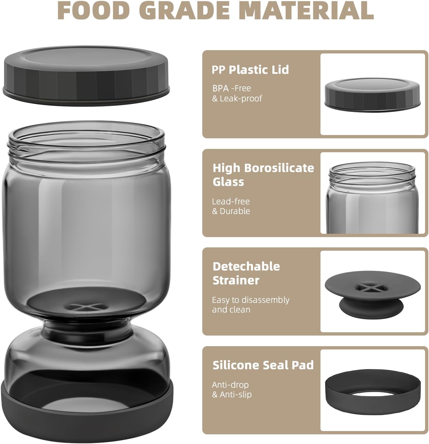 PICKLE CONTAINER WITH STRAUBER-GLASS - BLACK