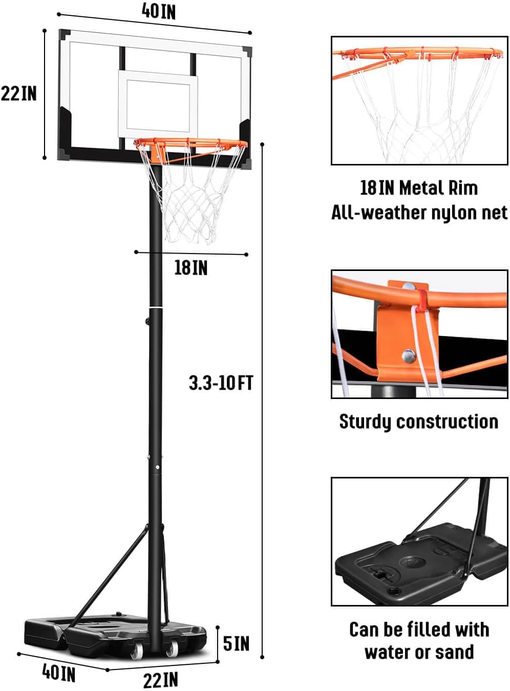 PORRABLE BASKETBALL HOOP-2.1-2.6M